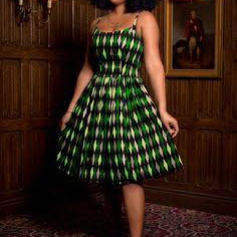 Pinup girl green harlequin Slytherin wiggle dress xs
